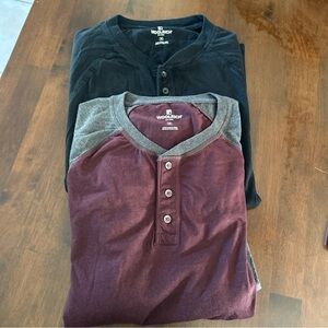 Woolrich Two Men’s Medium Long Sleeve Ts 1/4 Button Cotton Blend Black Maroon